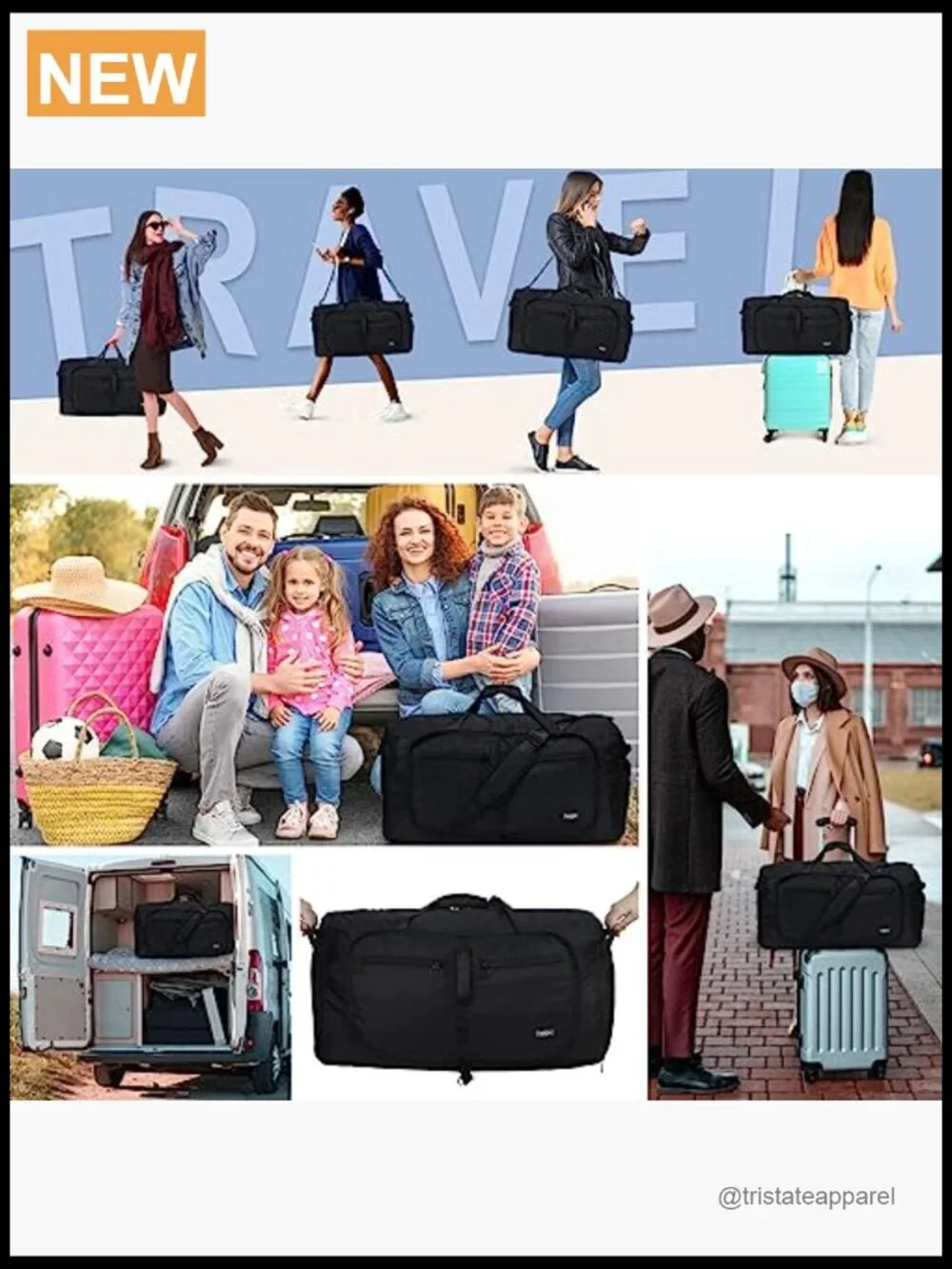 65L Foldable Travel Duffle Bag with Shoe Compartment
